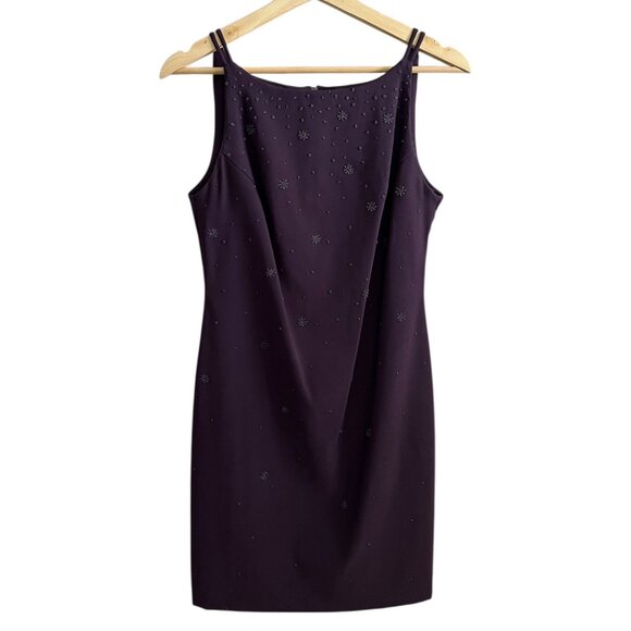Vintage Beaded Mini Sheath Dress Purple Size 4 90s Gothic Vampire Dark Romantic - Picture 3 of 8